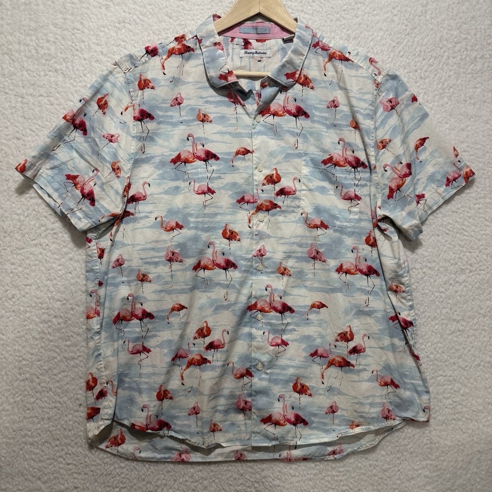 Tommy Bahama Mens 3XL Silk Blend Flemingo Print Hawaiian Shirt